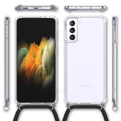 NALIA Handykette für Samsung Galaxy S21 Plus – Transparentes Hybrid-Case & Band – HANGIT (Anti-Gelb Rückseite & Verstellbar) – Marke aus Berlin Schwarz NALIA Transparente Hülle