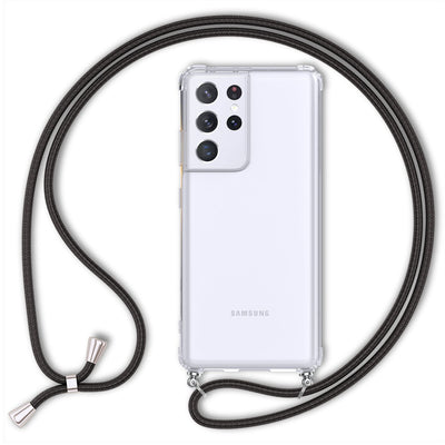 NALIA Handykette für Samsung Galaxy S21 Ultra – Transparentes Hybrid-Case & Band – HANGIT (Anti-Gelb Rückseite & Verstellbar) – Marke aus Berlin Schwarz NALIA Transparente Hülle