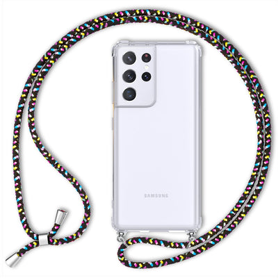 NALIA Handykette für Samsung Galaxy S21 Ultra – Transparentes Hybrid-Case & Band – HANGIT (Anti-Gelb Rückseite & Verstellbar) – Marke aus Berlin Schwarz Bunt NALIA Transparente Hülle