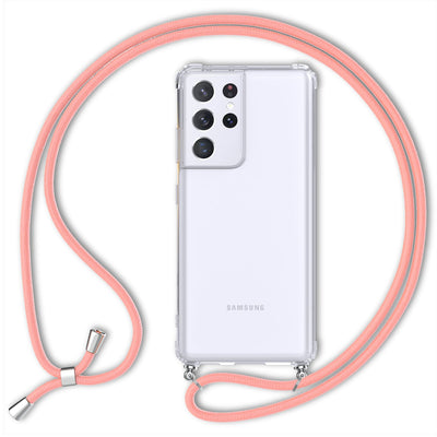 NALIA Handykette für Samsung Galaxy S21 Ultra – Transparentes Hybrid-Case & Band – HANGIT (Anti-Gelb Rückseite & Verstellbar) – Marke aus Berlin Pink NALIA Transparente Hülle