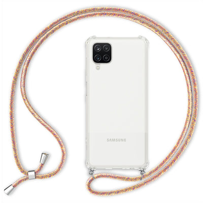 NALIA Handykette für Samsung Galaxy A12 – Transparentes Hybrid-Case & Band – HANGIT (Anti-Gelb Rückseite & Verstellbar) – Marke aus Berlin Regenbogen NALIA Transparente Hülle
