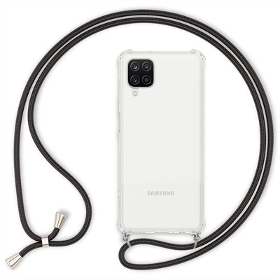 NALIA Handykette für Samsung Galaxy A12 – Transparentes Hybrid-Case & Band – HANGIT (Anti-Gelb Rückseite & Verstellbar) – Marke aus Berlin Schwarz NALIA Transparente Hülle