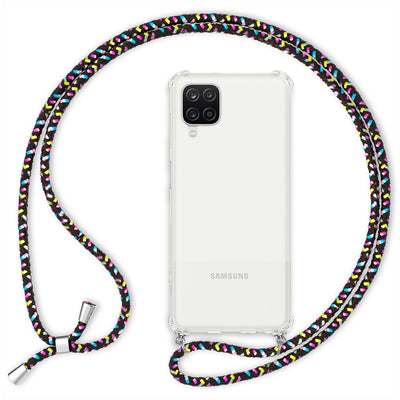 NALIA Handykette für Samsung Galaxy A12 – Transparentes Hybrid-Case & Band – HANGIT (Anti-Gelb Rückseite & Verstellbar) – Marke aus Berlin Schwarz Bunt NALIA Transparente Hülle