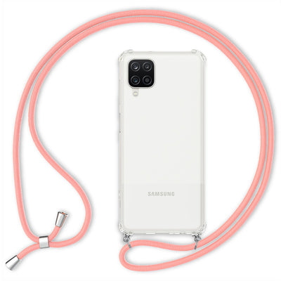 NALIA Handykette für Samsung Galaxy A12 – Transparentes Hybrid-Case & Band – HANGIT (Anti-Gelb Rückseite & Verstellbar) – Marke aus Berlin Pink NALIA Transparente Hülle