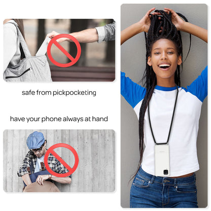 NALIA Klare Handy Hülle mit Kette für Samsung Galaxy A12, Band Case Schnur Cover Schwarz NALIA Transparente Hülle