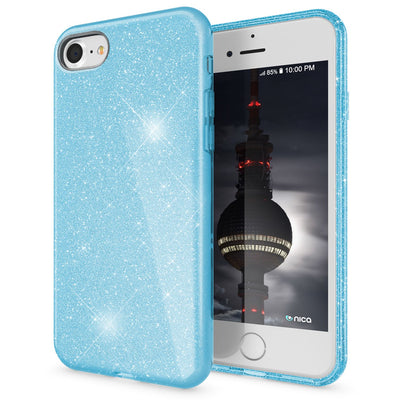 NALIA Glitzerhülle für iPhone 7 / 8 / SE (2020 / 2022) – Funkelnder Glitzer-Look & Grip – SHINEPOP (Silikon Case) – Marke aus Berlin Silber NALIA Protective Hülle