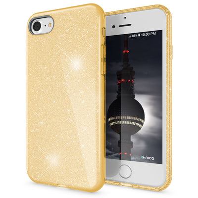 NALIA Glitzerhülle für iPhone 7 / 8 / SE (2020 / 2022) – Funkelnder Glitzer-Look & Grip – SHINEPOP (Silikon Case) – Marke aus Berlin Gold NALIA Protective Hülle