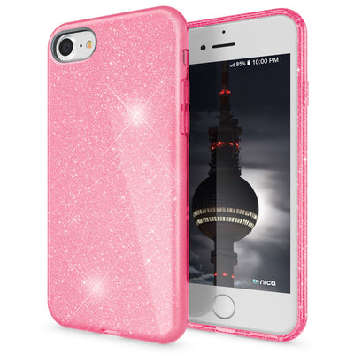 NALIA Glitzerhülle für iPhone 7 / 8 / SE (2020 / 2022) – Funkelnder Glitzer-Look & Grip – SHINEPOP (Silikon Case) – Marke aus Berlin Pink NALIA Protective Hülle