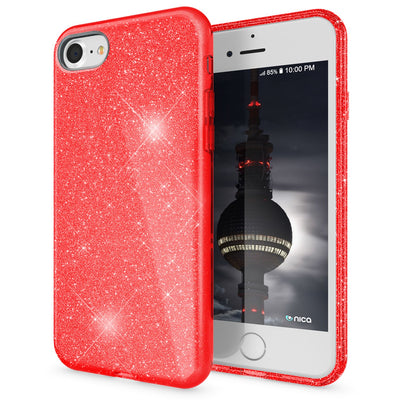 NALIA Glitzerhülle für iPhone 7 / 8 / SE (2020 / 2022) – Funkelnder Glitzer-Look & Grip – SHINEPOP (Silikon Case) – Marke aus Berlin Rot NALIA Protective Hülle