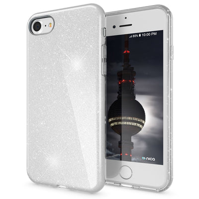 NALIA Glitzerhülle für iPhone 7 / 8 / SE (2020 / 2022) – Funkelnder Glitzer-Look & Grip – SHINEPOP (Silikon Case) – Marke aus Berlin Silber NALIA Protective Hülle