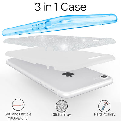 NALIA Glitzerhülle für iPhone 7 / 8 / SE (2020 / 2022) – Funkelnder Glitzer-Look & Grip – SHINEPOP (Silikon Case) – Marke aus Berlin Silber NALIA Protective Hülle