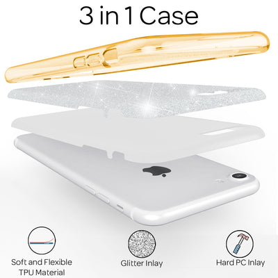 NALIA Glitzerhülle für iPhone 7 / 8 / SE (2020 / 2022) – Funkelnder Glitzer-Look & Grip – SHINEPOP (Silikon Case) – Marke aus Berlin Gold NALIA Protective Hülle