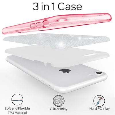 NALIA Glitzerhülle für iPhone 7 / 8 / SE (2020 / 2022) – Funkelnder Glitzer-Look & Grip – SHINEPOP (Silikon Case) – Marke aus Berlin Pink NALIA Protective Hülle