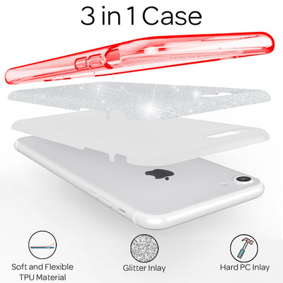 NALIA Glitzerhülle für iPhone 7 / 8 / SE (2020 / 2022) – Funkelnder Glitzer-Look & Grip – SHINEPOP (Silikon Case) – Marke aus Berlin Rot NALIA Protective Hülle