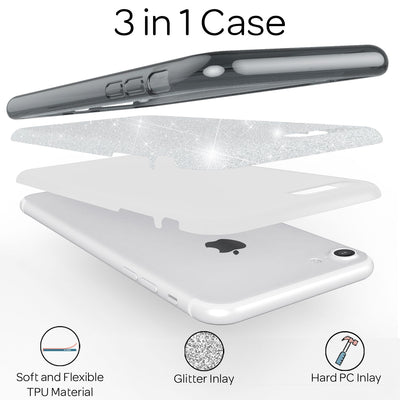 NALIA Glitzerhülle für iPhone 7 / 8 / SE (2020 / 2022) – Funkelnder Glitzer-Look & Grip – SHINEPOP (Silikon Case) – Marke aus Berlin Schwarz NALIA Protective Hülle