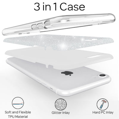NALIA Glitzerhülle für iPhone 7 / 8 / SE (2020 / 2022) – Funkelnder Glitzer-Look & Grip – SHINEPOP (Silikon Case) – Marke aus Berlin Silber NALIA Protective Hülle