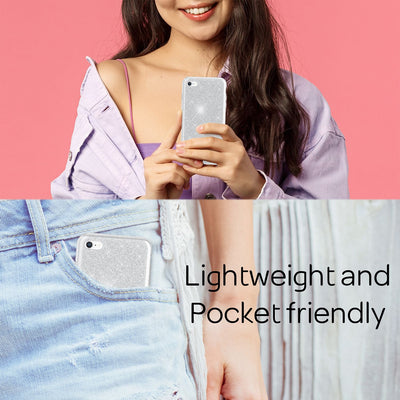 NALIA Glitzerhülle für iPhone 7 / 8 / SE (2020 / 2022) – Funkelnder Glitzer-Look & Grip – SHINEPOP (Silikon Case) – Marke aus Berlin Silber NALIA Protective Hülle