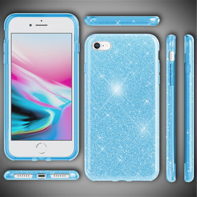 NALIA Glitzerhülle für iPhone 7 / 8 / SE (2020 / 2022) – Funkelnder Glitzer-Look & Grip – SHINEPOP (Silikon Case) – Marke aus Berlin Silber NALIA Protective Hülle