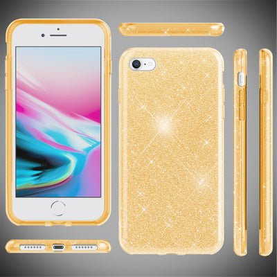 NALIA Glitzerhülle für iPhone 7 / 8 / SE (2020 / 2022) – Funkelnder Glitzer-Look & Grip – SHINEPOP (Silikon Case) – Marke aus Berlin Gold NALIA Protective Hülle