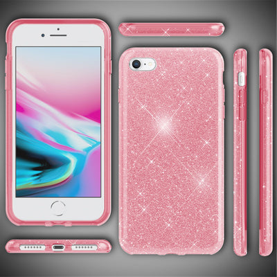 NALIA Glitzerhülle für iPhone 7 / 8 / SE (2020 / 2022) – Funkelnder Glitzer-Look & Grip – SHINEPOP (Silikon Case) – Marke aus Berlin Pink NALIA Protective Hülle