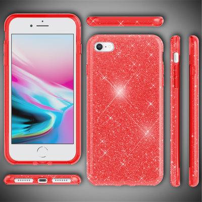 NALIA Glitzerhülle für iPhone 7 / 8 / SE (2020 / 2022) – Funkelnder Glitzer-Look & Grip – SHINEPOP (Silikon Case) – Marke aus Berlin Rot NALIA Protective Hülle