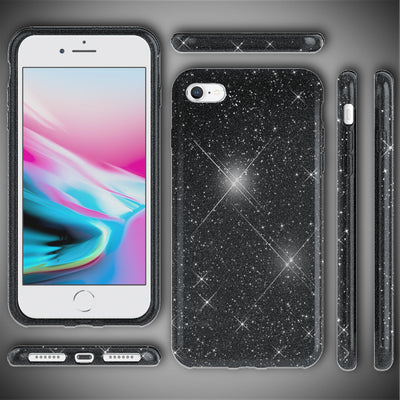 NALIA Glitzerhülle für iPhone 7 / 8 / SE (2020 / 2022) – Funkelnder Glitzer-Look & Grip – SHINEPOP (Silikon Case) – Marke aus Berlin Schwarz NALIA Protective Hülle