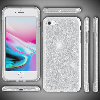 NALIA Glitzerhülle für iPhone 7 / 8 / SE (2020 / 2022) – Funkelnder Glitzer-Look & Grip – SHINEPOP (Silikon Case) – Marke aus Berlin Silber NALIA Protective Hülle