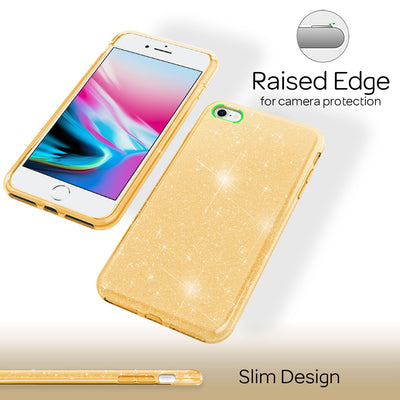NALIA Glitzerhülle für iPhone 7 / 8 / SE (2020 / 2022) – Funkelnder Glitzer-Look & Grip – SHINEPOP (Silikon Case) – Marke aus Berlin Gold NALIA Protective Hülle