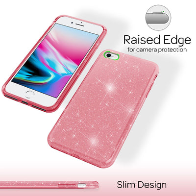 NALIA Glitzerhülle für iPhone 7 / 8 / SE (2020 / 2022) – Funkelnder Glitzer-Look & Grip – SHINEPOP (Silikon Case) – Marke aus Berlin Pink NALIA Protective Hülle