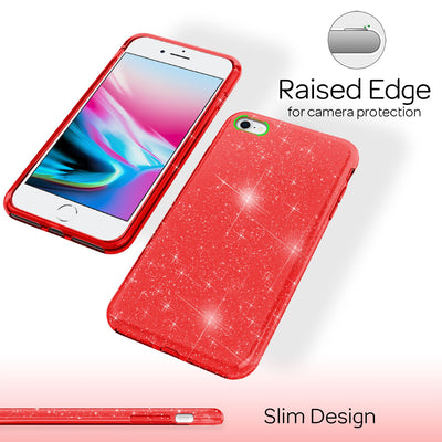 NALIA Glitzerhülle für iPhone 7 / 8 / SE (2020 / 2022) – Funkelnder Glitzer-Look & Grip – SHINEPOP (Silikon Case) – Marke aus Berlin Rot NALIA Protective Hülle