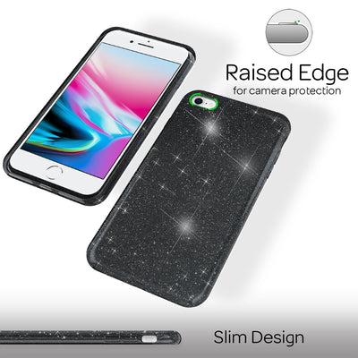 NALIA Glitzerhülle für iPhone 7 / 8 / SE (2020 / 2022) – Funkelnder Glitzer-Look & Grip – SHINEPOP (Silikon Case) – Marke aus Berlin Schwarz NALIA Protective Hülle