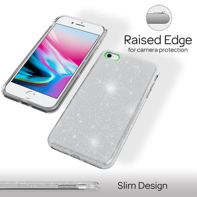 NALIA Glitzerhülle für iPhone 7 / 8 / SE (2020 / 2022) – Funkelnder Glitzer-Look & Grip – SHINEPOP (Silikon Case) – Marke aus Berlin Silber NALIA Protective Hülle