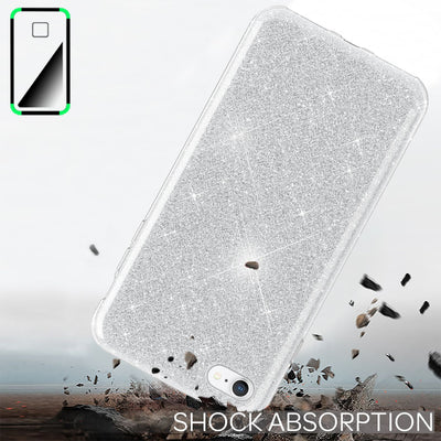 NALIA Glitzerhülle für iPhone 7 / 8 / SE (2020 / 2022) – Funkelnder Glitzer-Look & Grip – SHINEPOP (Silikon Case) – Marke aus Berlin Silber NALIA Protective Hülle