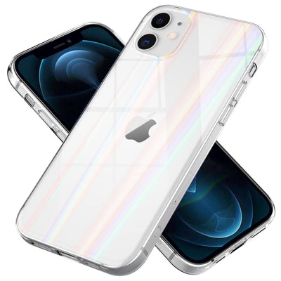 NALIA Klares Hartglas Case kompatibel mit iPhone 12 Mini Hülle, Durchsichtiges Regenbogen Hardcase aus Tempered Glass & Silikon Bumper, Holografisch Bunt Glänzende Handyhülle Cover Transparent NALIA Protective Hülle