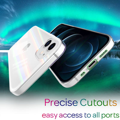 NALIA Klares Hartglas Case kompatibel mit iPhone 12 Mini Hülle, Durchsichtiges Regenbogen Hardcase aus Tempered Glass & Silikon Bumper, Holografisch Bunt Glänzende Handyhülle Cover Transparent NALIA Protective Hülle
