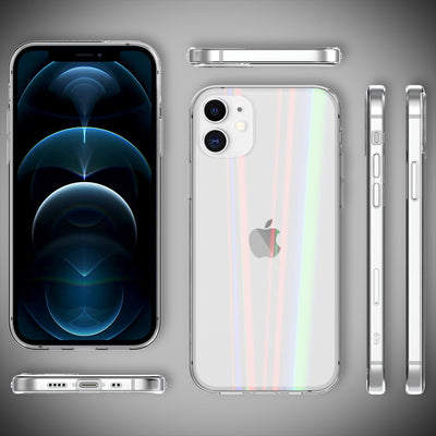 NALIA Klares Hartglas Case kompatibel mit iPhone 12 Mini Hülle, Durchsichtiges Regenbogen Hardcase aus Tempered Glass & Silikon Bumper, Holografisch Bunt Glänzende Handyhülle Cover Transparent NALIA Protective Hülle
