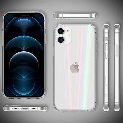NALIA Klares Hartglas Case kompatibel mit iPhone 12 / iPhone 12 Pro Hülle, Durchsichtiges Regenbogen Hardcase aus Tempered Glass & Silikon Bumper, Holografisch Glänzende Handyhülle Transparent NALIA Protective Hülle