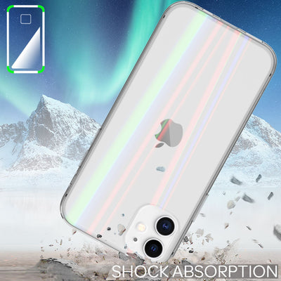 NALIA Klares Hartglas Case kompatibel mit iPhone 12 / iPhone 12 Pro Hülle, Durchsichtiges Regenbogen Hardcase aus Tempered Glass & Silikon Bumper, Holografisch Glänzende Handyhülle Transparent NALIA Protective Hülle