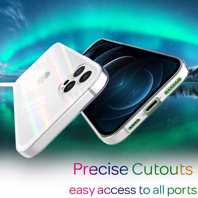 NALIA Transparente Glashülle für iPhone 12 Pro Max – Holografischer Prisma-Effekt (Regenbogen Schimmer) – 9H Hartglas & Anti-Gelb – AURORA – Marke aus Berlin Transparent NALIA Protective Hülle
