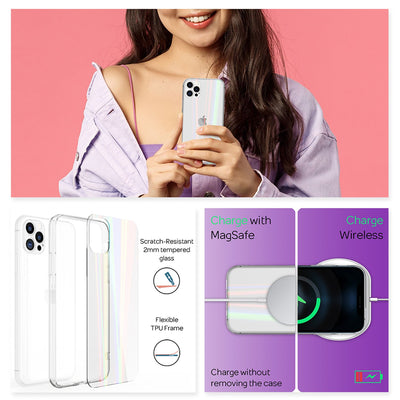 NALIA Transparente Glashülle für iPhone 12 Pro Max – Holografischer Prisma-Effekt (Regenbogen Schimmer) – 9H Hartglas & Anti-Gelb – AURORA – Marke aus Berlin Transparent NALIA Protective Hülle