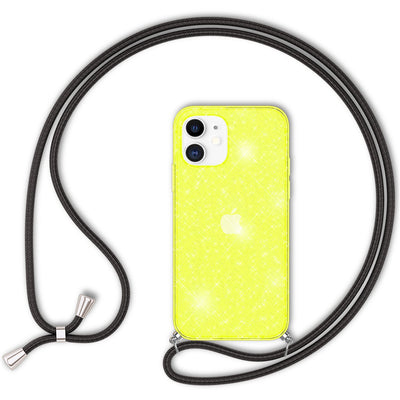 NALIA Handykette mit Neon Glitzerhülle für iPhone 12 / 12 Pro – Durchsichtig & Funkelnd – HANGIT SPARK (Transparentes Silikon Case zum Umhängen) – Marke aus Berlin Gelb Glitzer NALIA Transparente Hülle