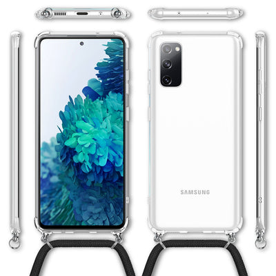 NALIA Handykette für Samsung Galaxy S20 FE – Transparentes Hybrid-Case & Band – HANGIT (Anti-Gelb Rückseite & Verstellbar) – Marke aus Berlin Schwarz NALIA Transparente Hülle