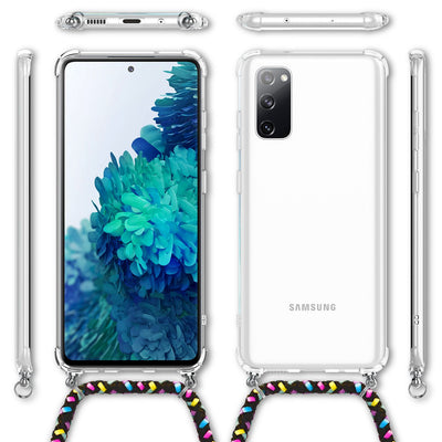 NALIA Handykette für Samsung Galaxy S20 FE – Transparentes Hybrid-Case & Band – HANGIT (Anti-Gelb Rückseite & Verstellbar) – Marke aus Berlin Schwarz Bunt NALIA Transparente Hülle