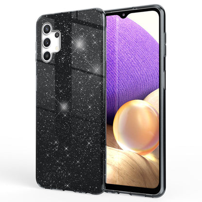NALIA Glitzer Handy Hülle für Samsung Galaxy A32 5G, Silikon Cover Case Glänzend Schwarz NALIA Protective Hülle