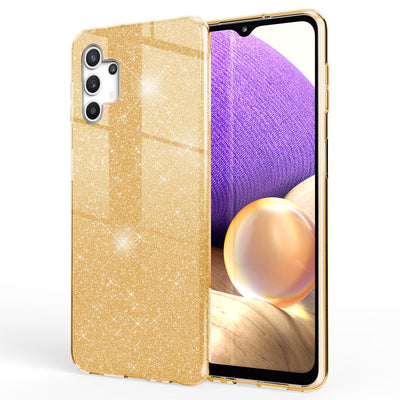 NALIA Glitzerhülle für Samsung Galaxy A32 5G – Funkelnder Glitzer-Look & Grip – SHINEPOP (Silikon Case) – Marke aus Berlin Gold NALIA Protective Hülle