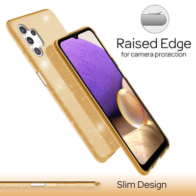 NALIA Glitzerhülle für Samsung Galaxy A32 5G – Funkelnder Glitzer-Look & Grip – SHINEPOP (Silikon Case) – Marke aus Berlin Gold NALIA Protective Hülle