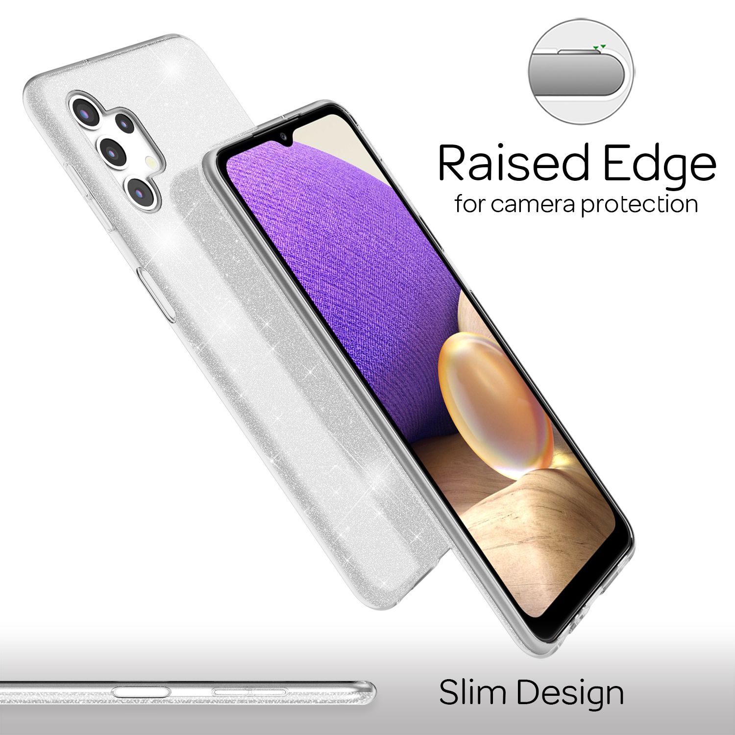 NALIA Glitzer Handy Hülle für Samsung Galaxy A32 5G, Silikon Cover Case Glänzend Silber NALIA Protective Hülle