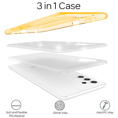 NALIA Glitzerhülle für Samsung Galaxy A32 5G – Funkelnder Glitzer-Look & Grip – SHINEPOP (Silikon Case) – Marke aus Berlin Gold NALIA Protective Hülle