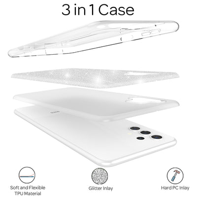 NALIA Glitzerhülle für Samsung Galaxy A32 5G – Funkelnder Glitzer-Look & Grip – SHINEPOP (Silikon Case) – Marke aus Berlin Silber NALIA Protective Hülle