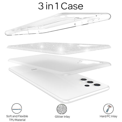 NALIA Glitzer Handy Hülle für Samsung Galaxy A32 5G, Silikon Cover Case Glänzend Silber NALIA Protective Hülle